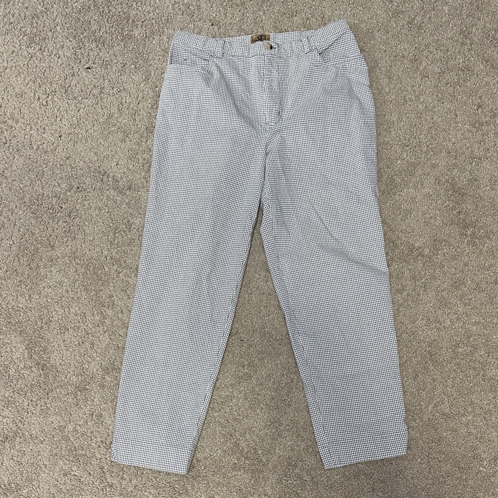 Vintage Women's Elegant Light Blue Checkered Dress Pants